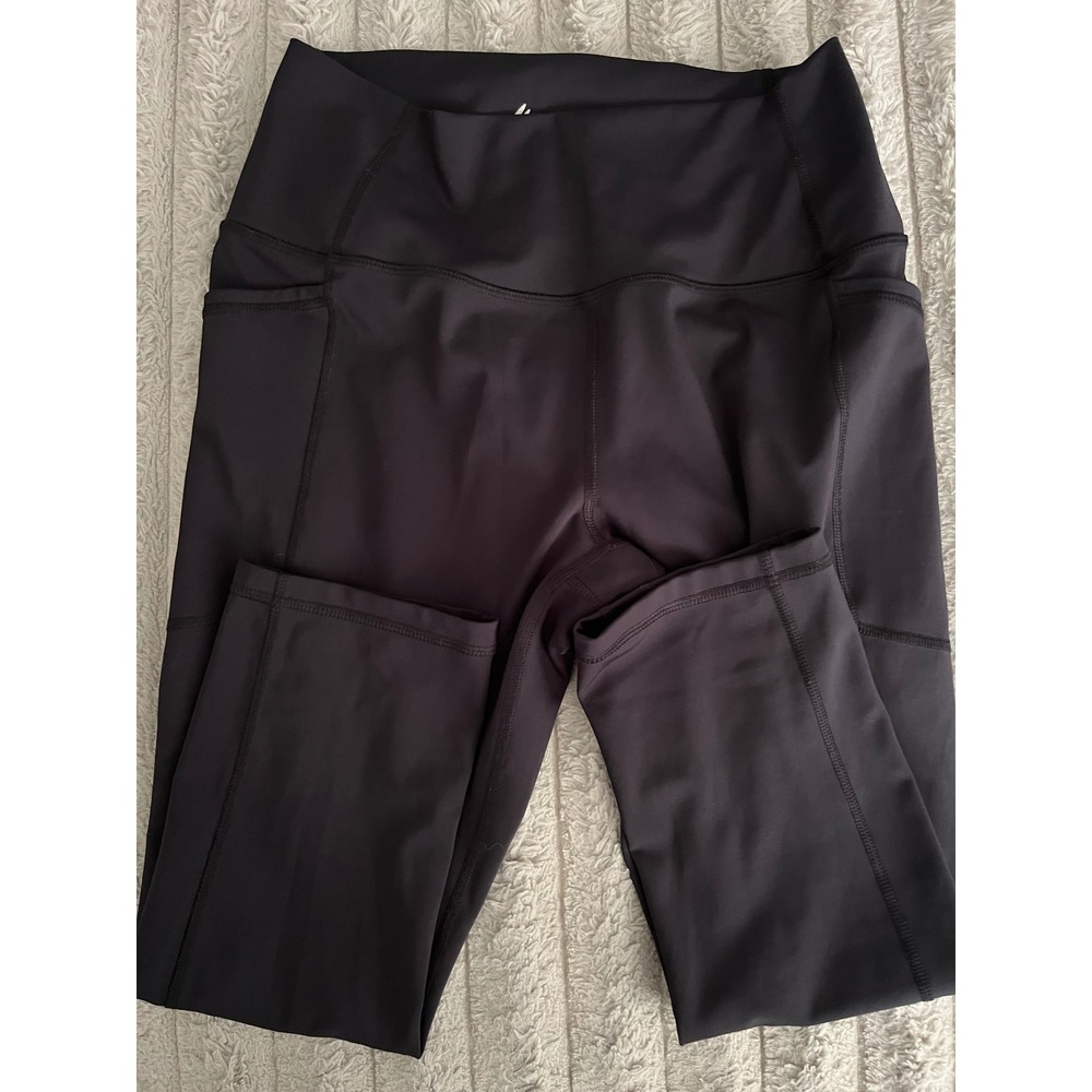 RBX Active Women Black High Waisted cropped Athletic Leggings with Pockets Large